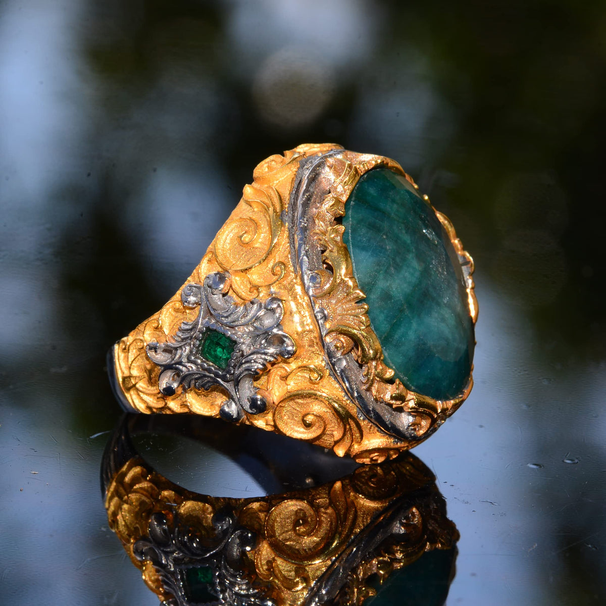 Emerald Stone Men's Ring — 4