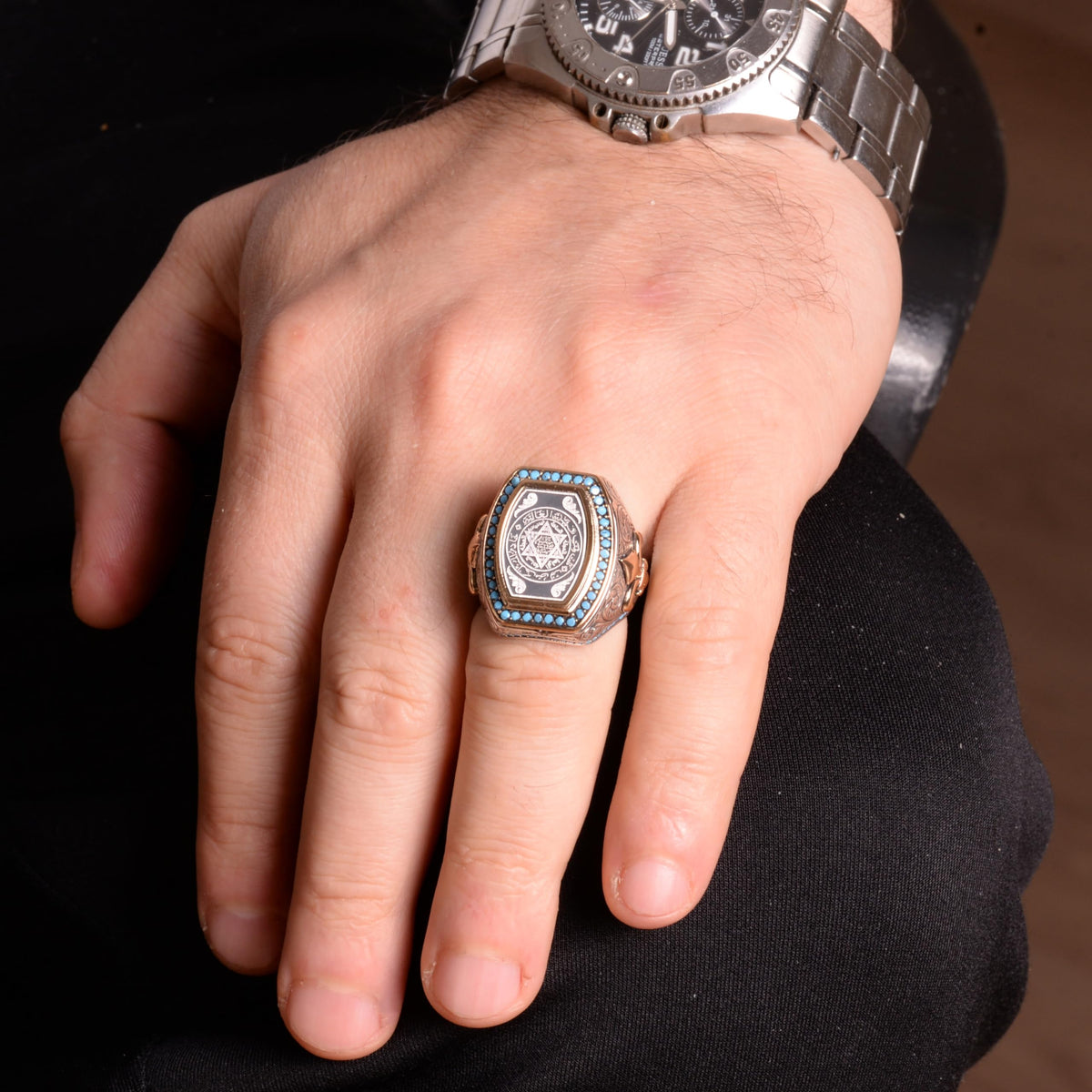 Solomon Seal Ring, 925 Sterling Silver Men's Ring — 3