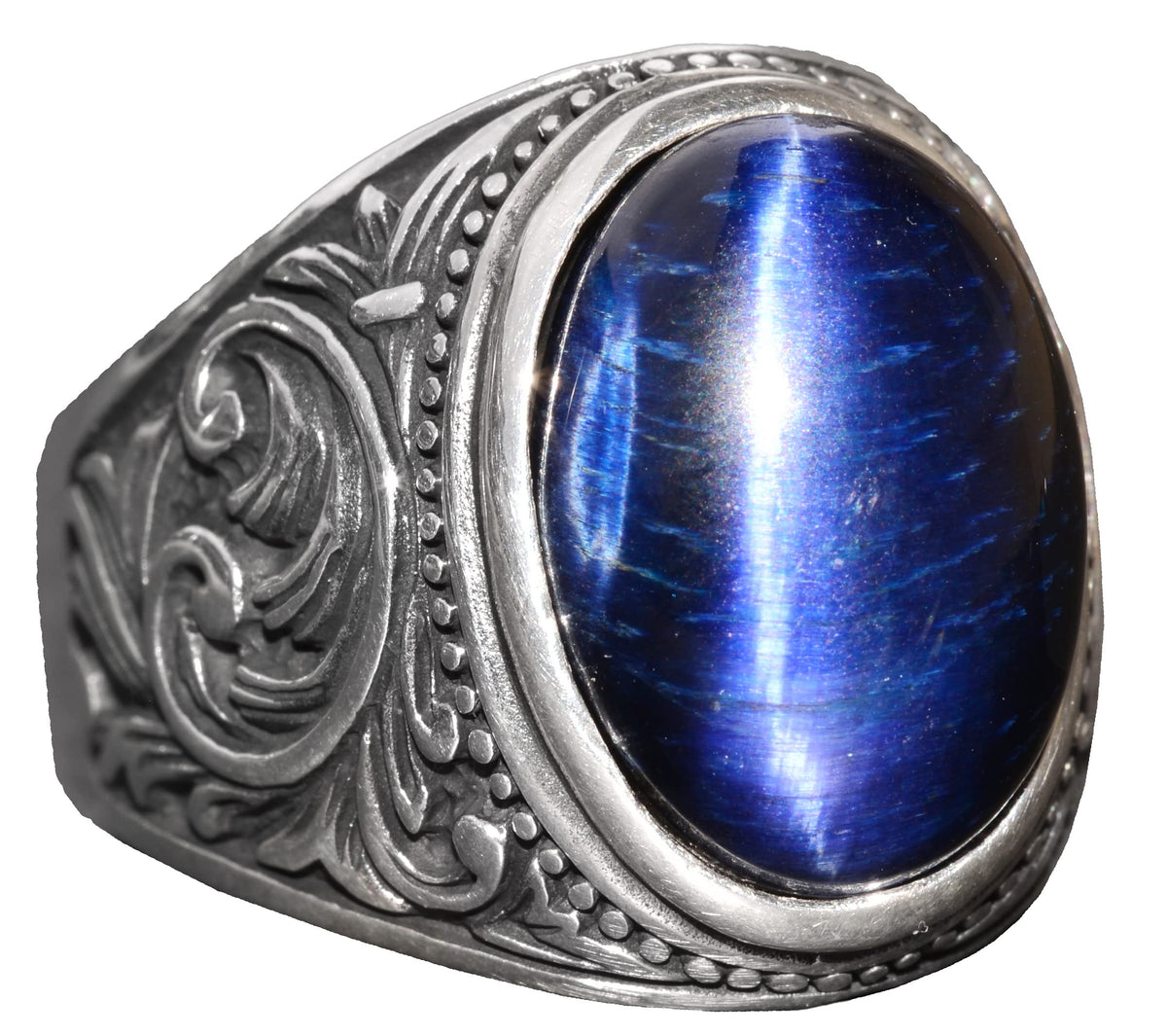 925 Sterling Silver Men's Ring with Blue Tiger Eye Stone - Handcrafted