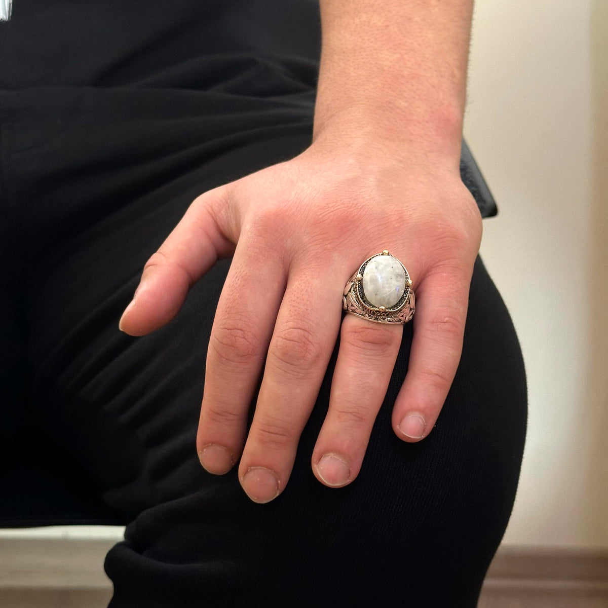 925 Sterling Silver Handmade Men's Ring - Available with Different Natural Stones (Fire Opal) — 3