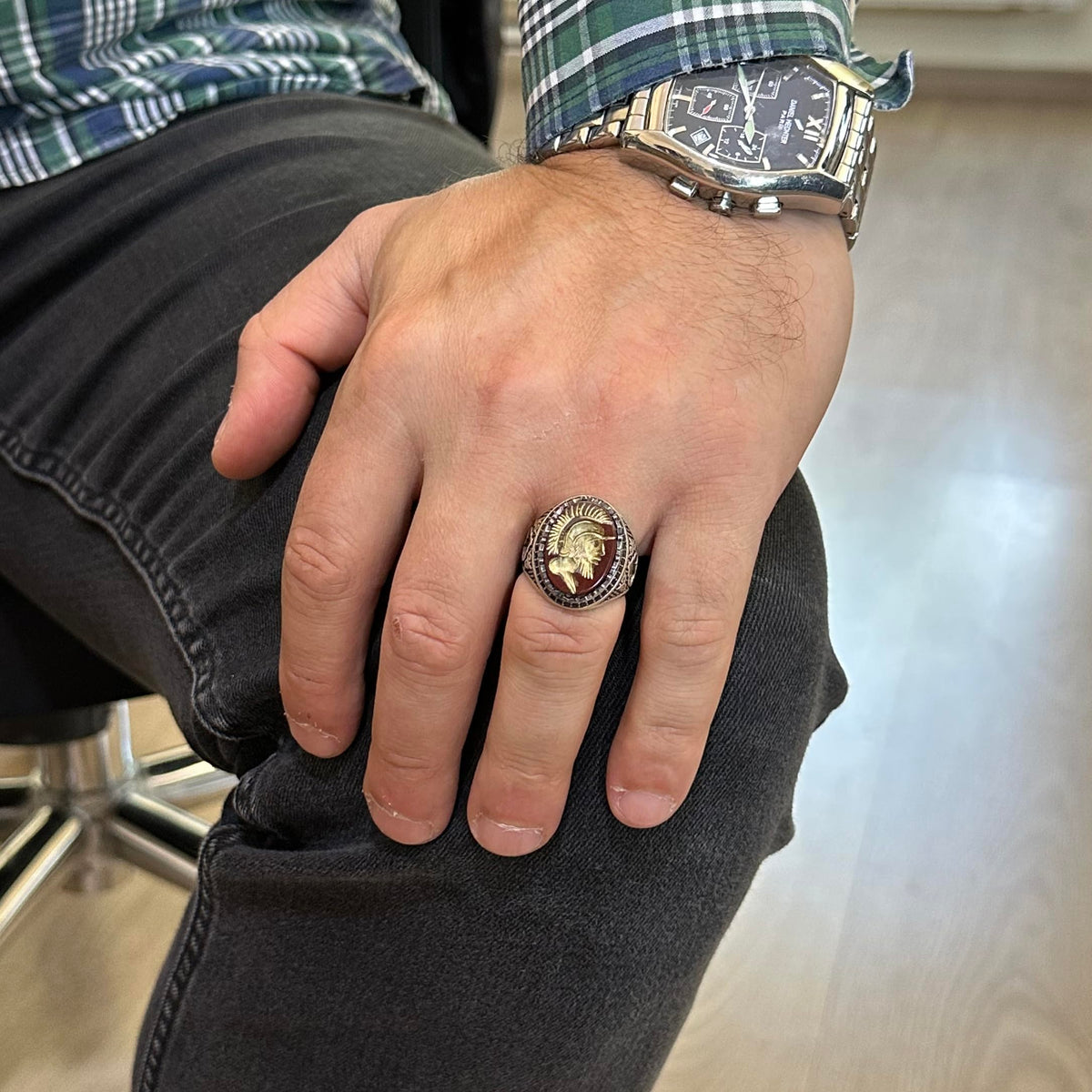 Natural Agate Stone Ring - 925 Sterling Silver Men's Ring (Model-5) — 3