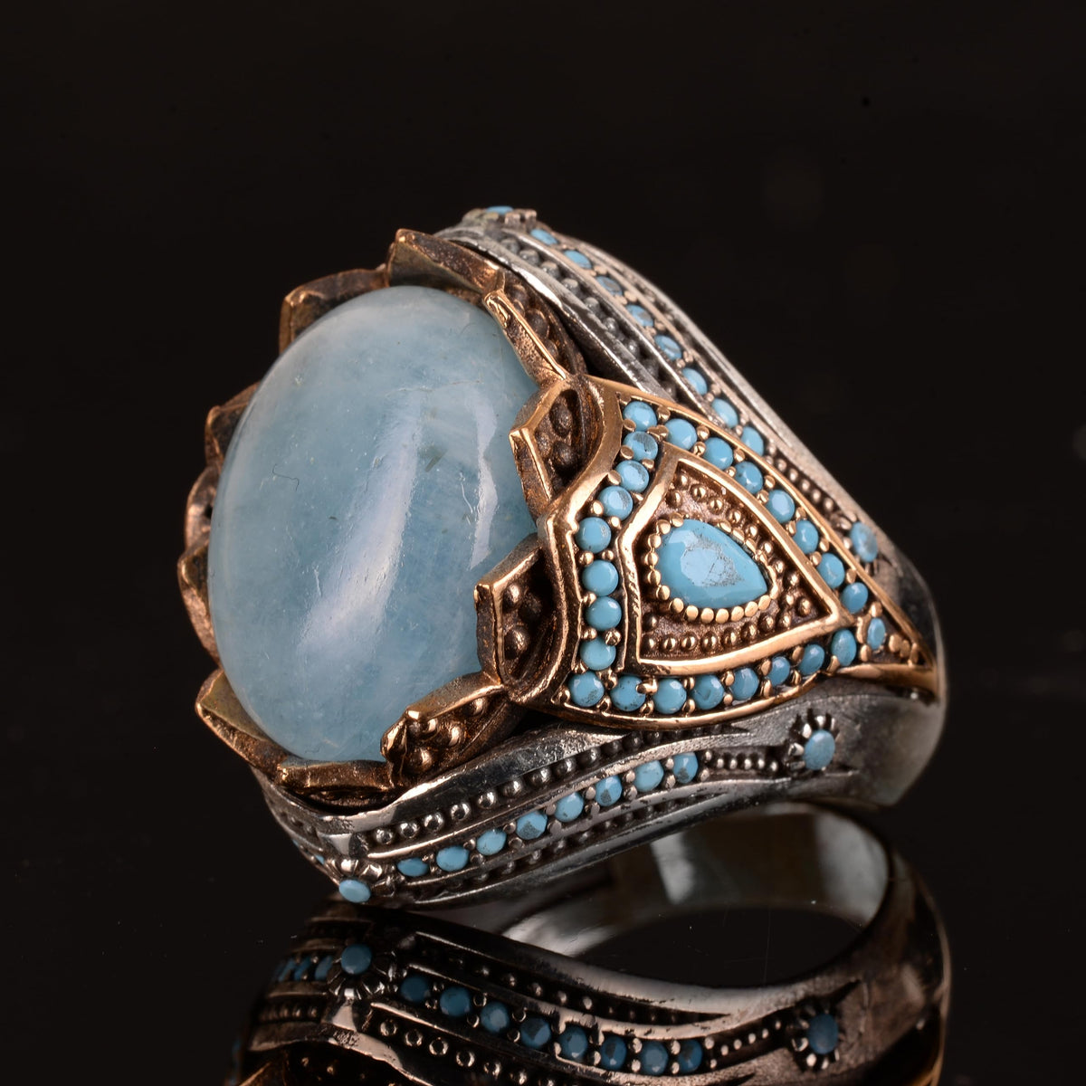 Natural Aquamarine Stone Ring - Handmade 925 Sterling Silver Ring — 5