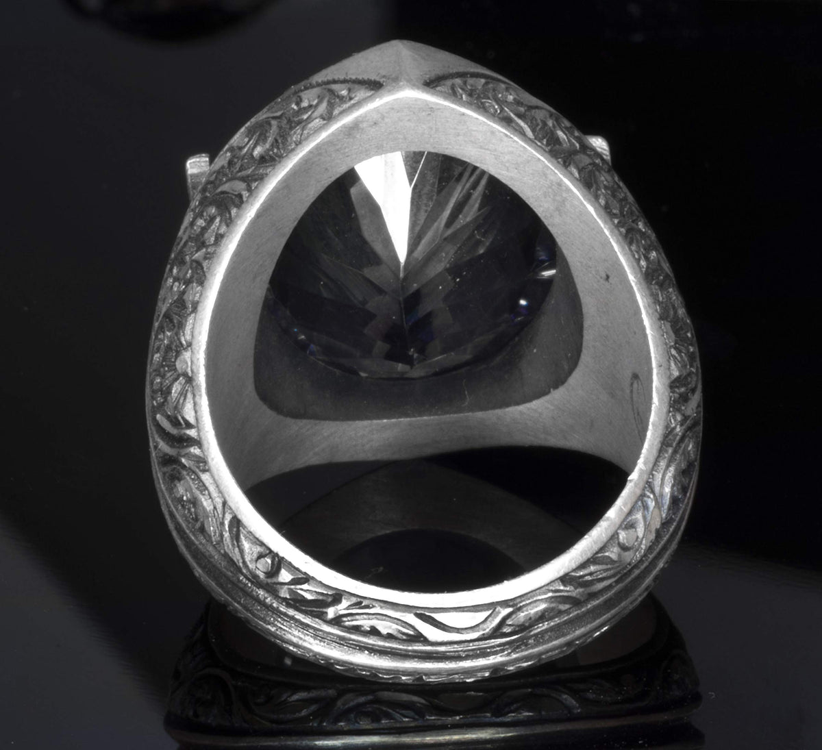KAMBO Men's 925 Sterling Silver Ring – Synthetic Mystic Topaz Stone, Tulip Motif Design — 5