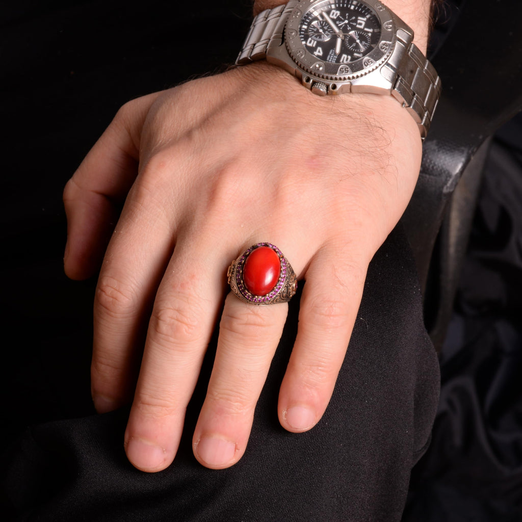 Natural Coral Stone Ring - 925 Sterling Silver — 3