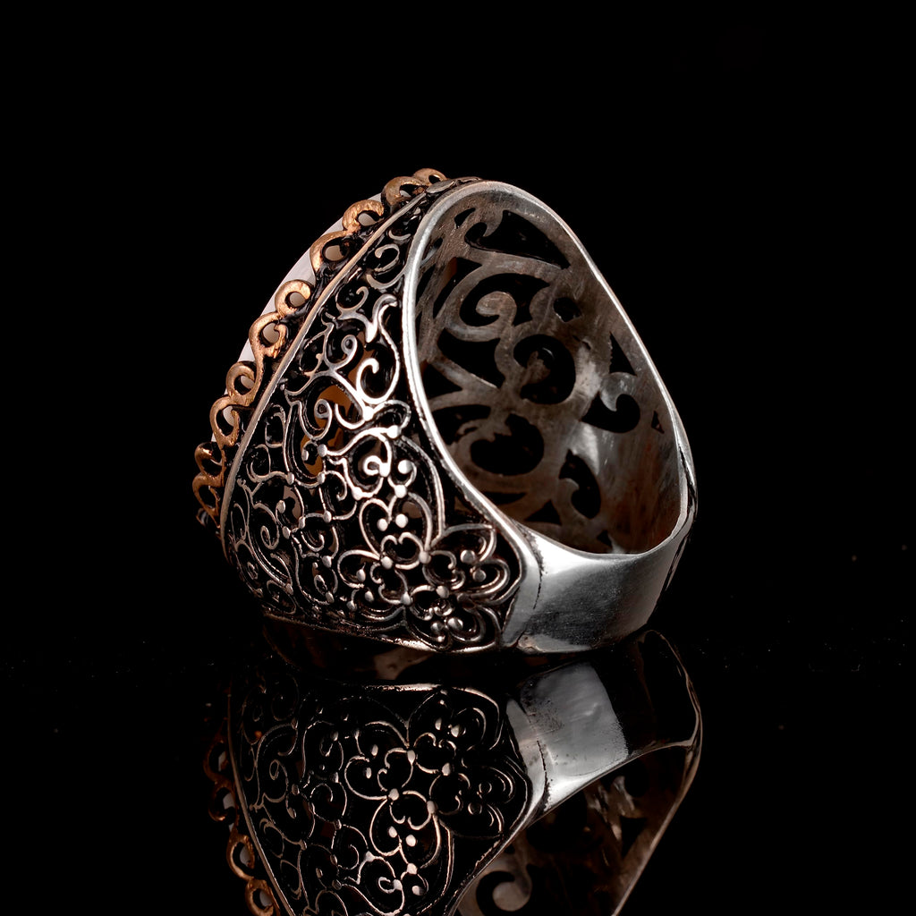 Noble and Symbolic Men's 925 Sterling Silver Ring - Whirling Dervish Symbol, Adorned with Natural Stones — 5