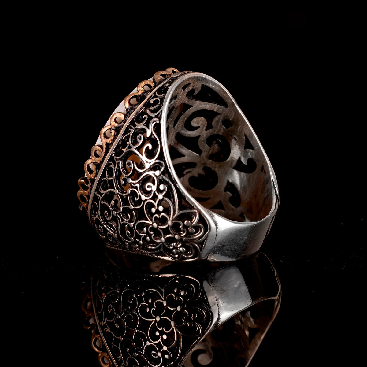 Noble and Symbolic Men's 925 Sterling Silver Ring - Whirling Dervish Symbol, Adorned with Natural Stones — 5