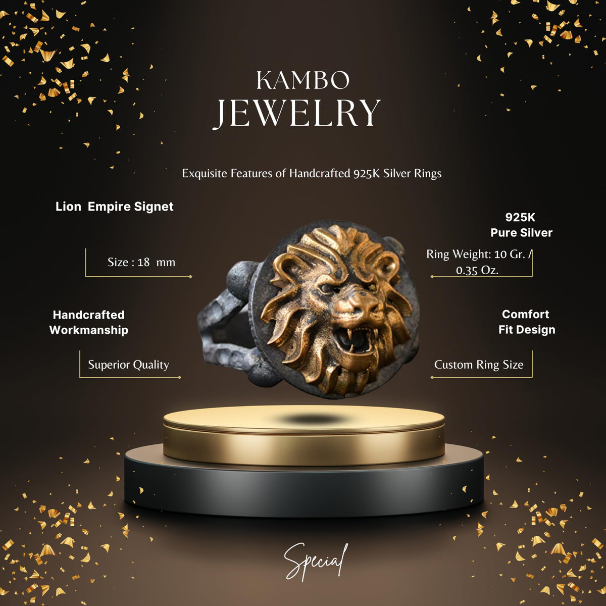 Lion Bronze Piece Men's Statement Ring, Sterling Silver Ring For Men, Handmade Ring