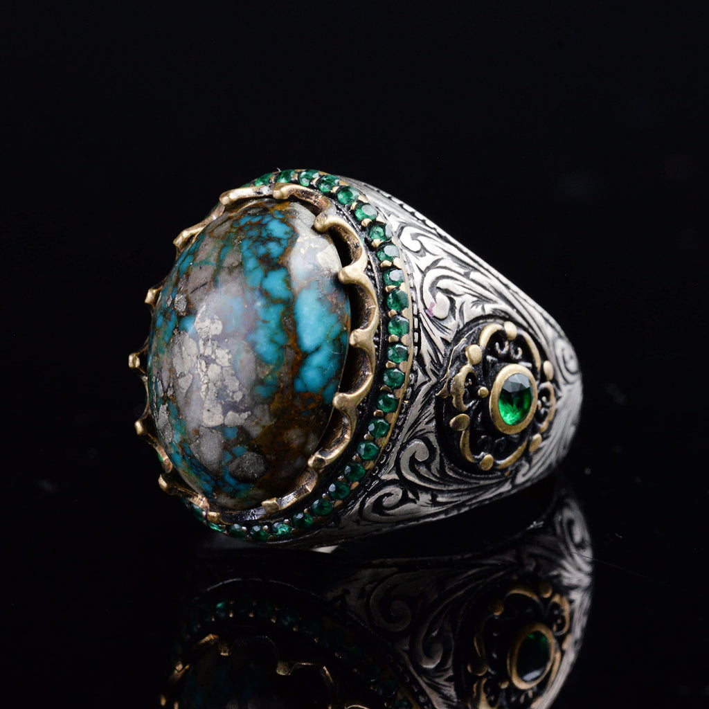 Handmade Natural Arizona Turquoise Stone Ring, 925 Sterling Silver (Model-4) — 4