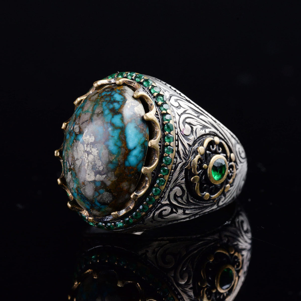 Handmade Natural Arizona Turquoise Stone Ring, 925 Sterling Silver (Model-4) — 4