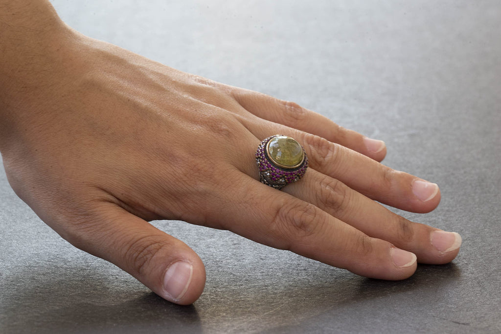 Natural Star Cat's Eye Stone Silver Unisex Sultan Ring - Noble and Mysterious — 6