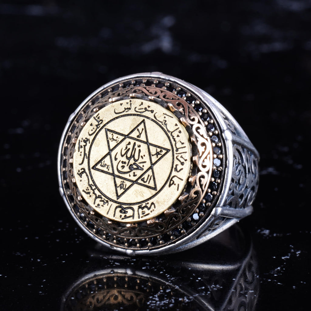 KAMBO Symbol Ring for Men 925 Sterling Silver Round Ring with Bronze Detail Handmade Ottoman Style Statement Jewelry (Seal of Solomon) — 4
