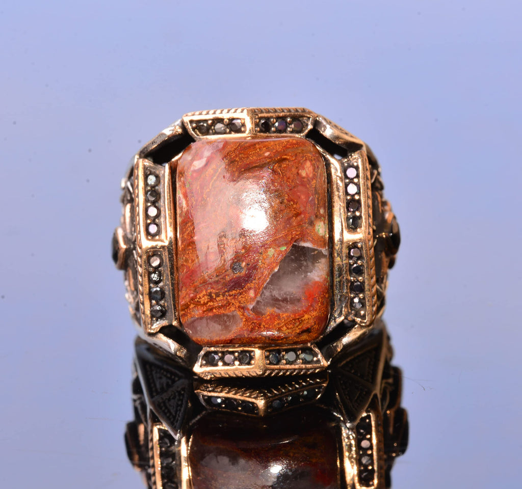 Natural Pietersite Rectangular Stone Ring - 925 Sterling Silver — 8