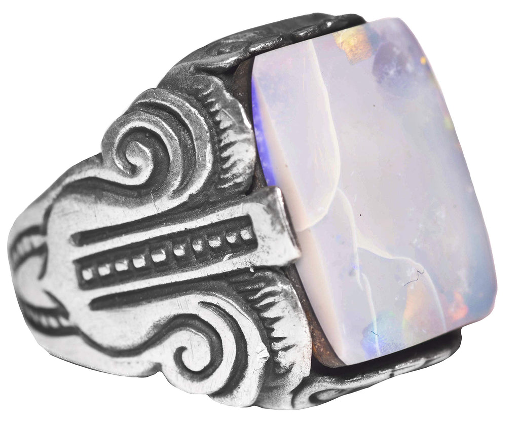 925 Sterling Silver Men's Ring - Natural Opal Stone - Elegant Handcrafted Jewelry — 6