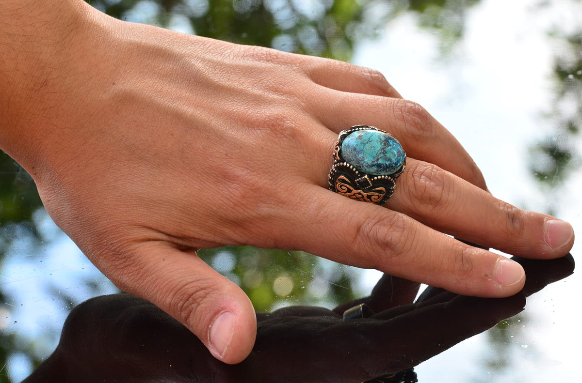 Men's Green Turquoise Stone Ring — 6