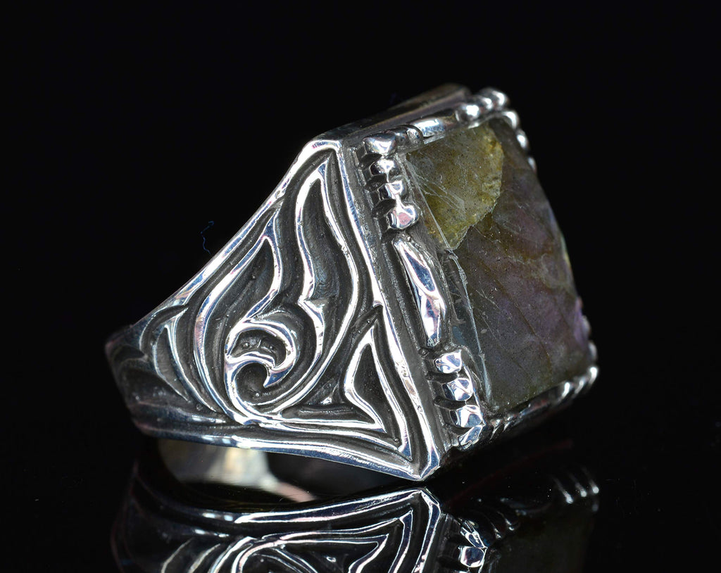 925 Sterling Silver Men's Ring, Natural Labradorite Stone — 4