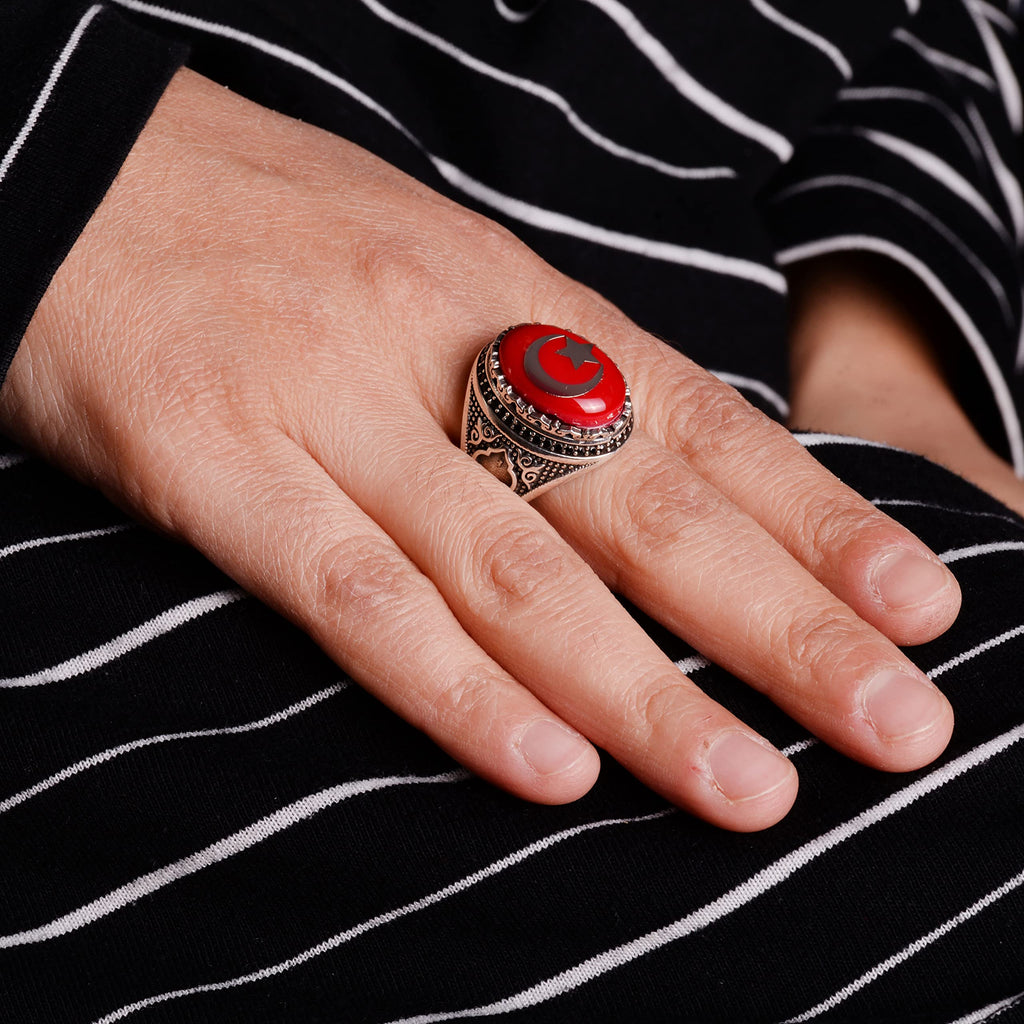 925 Sterling Silver Men's Ring, Malcolm X Ring, Star and Crescent Ring — 7