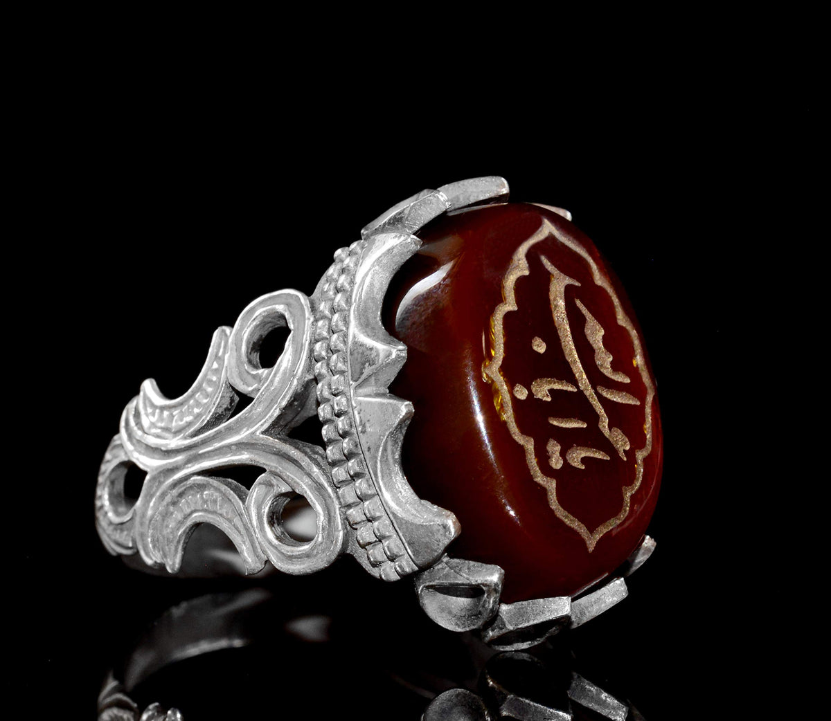 Islamic Ring | Men's Silver Ring | Stylish Religious Ring with Natural Agate Stone — 2