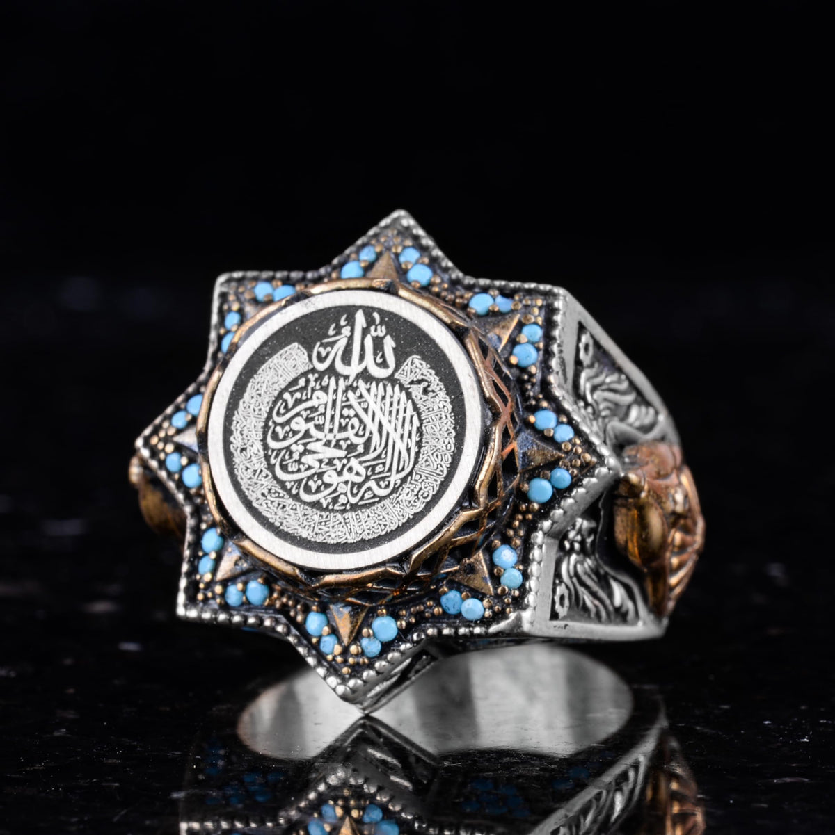Zircon Stone and Star Pattern Religious Design Silver Men's Ring — 5