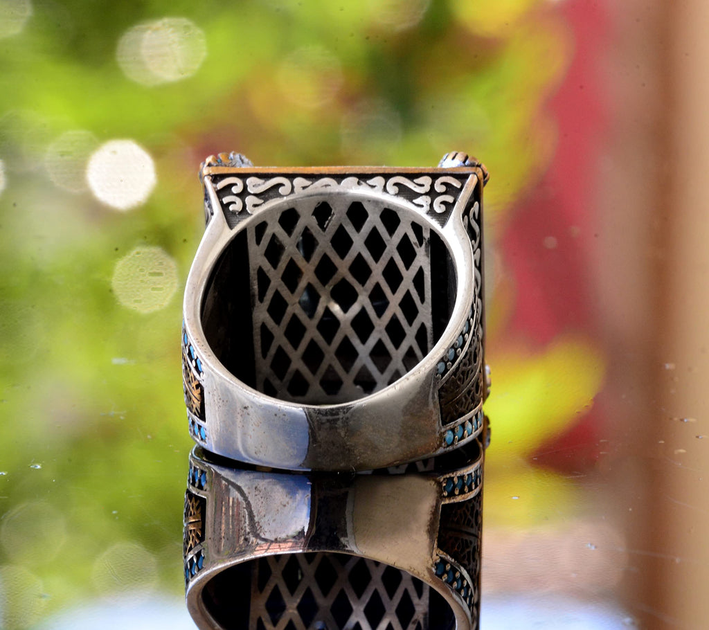 925 Sterling Silver Real Arizona Turquoise Stone Men's Ring — 5