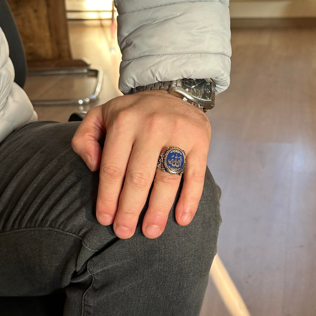 KAMBO Men's Handmade 925 Sterling Silver Islamic Ring, Vintage Muslim Statement Band, No Gemstone, Elegant, Durable Ster