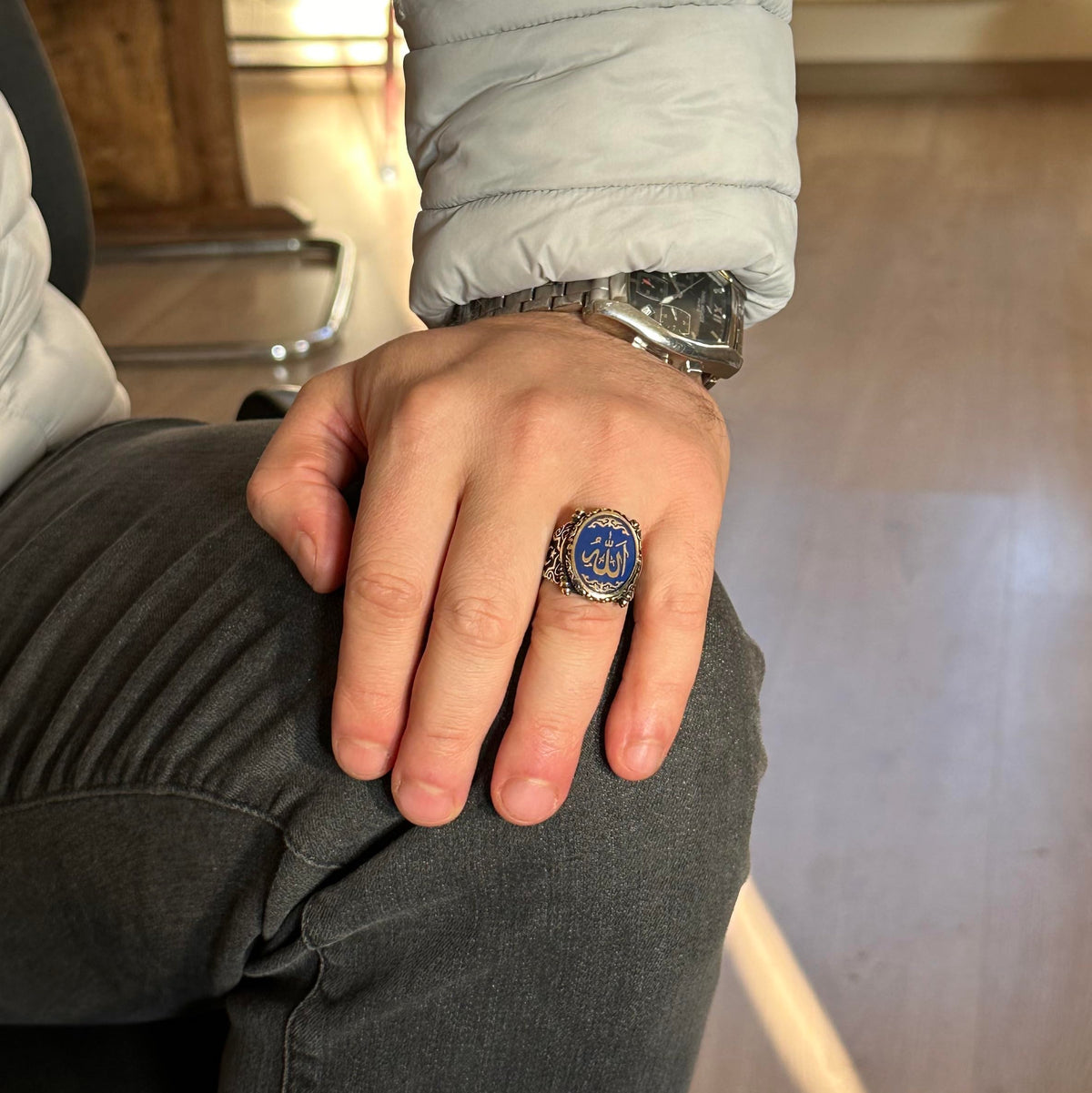 KAMBO Men's Handmade 925 Sterling Silver Islamic Ring, Vintage Muslim Statement Band, No Gemstone, Elegant, Durable Ster
