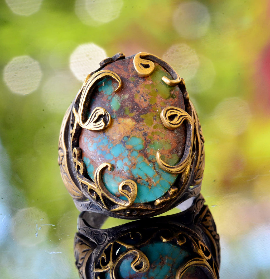 925 Sterling Silver Arizona Turquoise Gemstone Men's Ring — 2