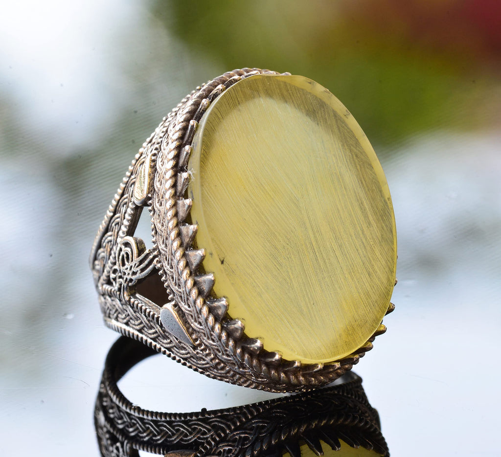 Ottoman Silver Ring with Natural Raw Amber Stone — 3