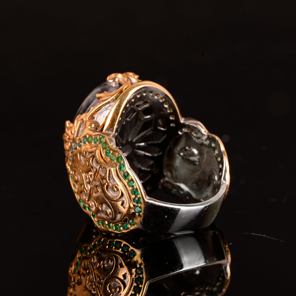 Natural Fluorite Stone Ring, 925 Sterling Silver Sultan Ring — 7