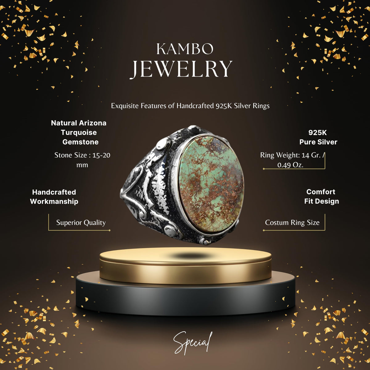 Kambo Natural Arizona Turquoise Gemstone Ring (Model-2) — 2