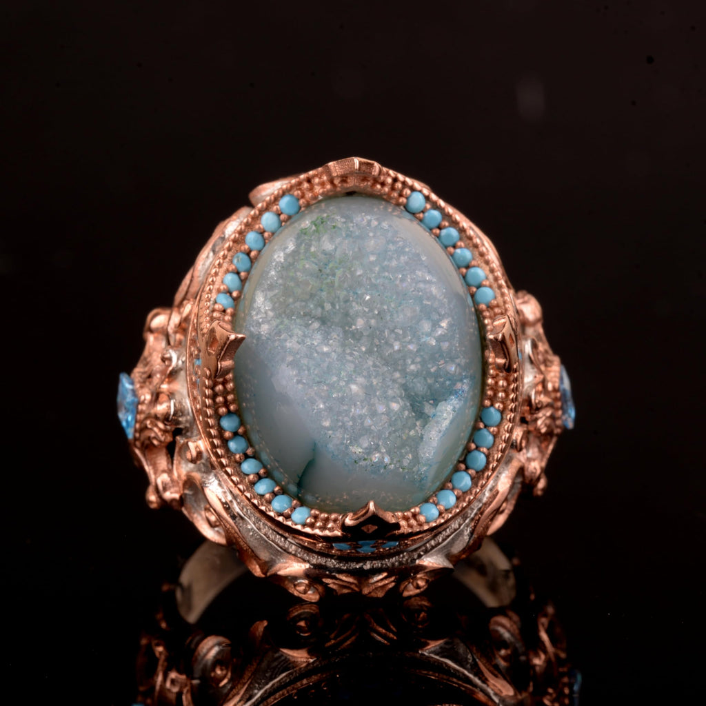 Natural Drusy Crystal Quartz Ring - 925 Sterling Silver — 6