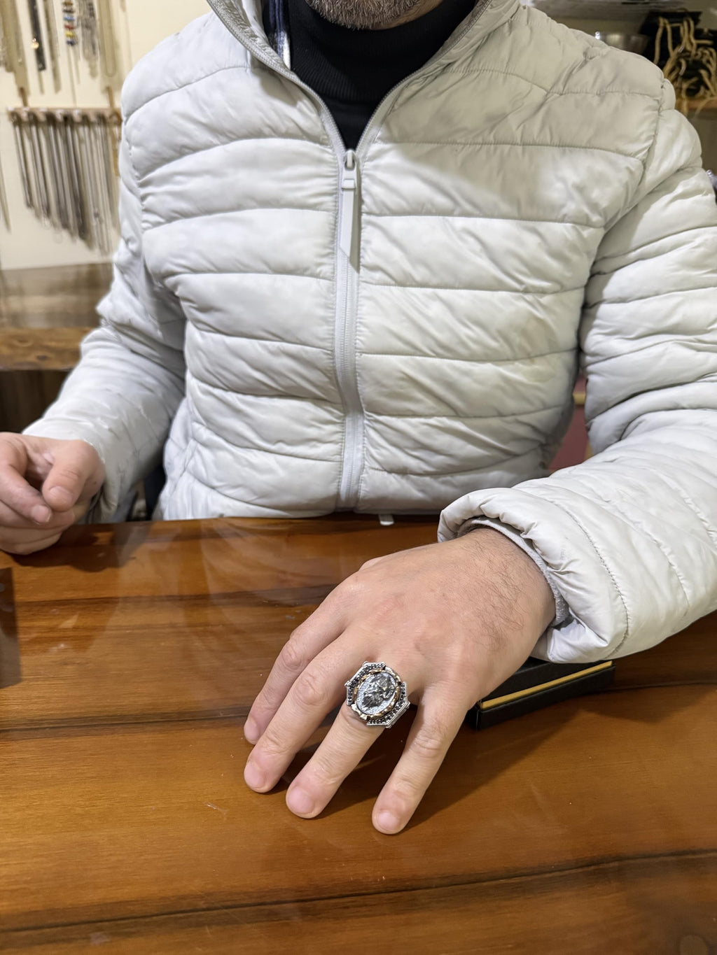 KAMBO Large Men's 925 Sterling Silver Ring Figure – Bronze Detail – Carved Statement Ring (Protective Figure) — 3