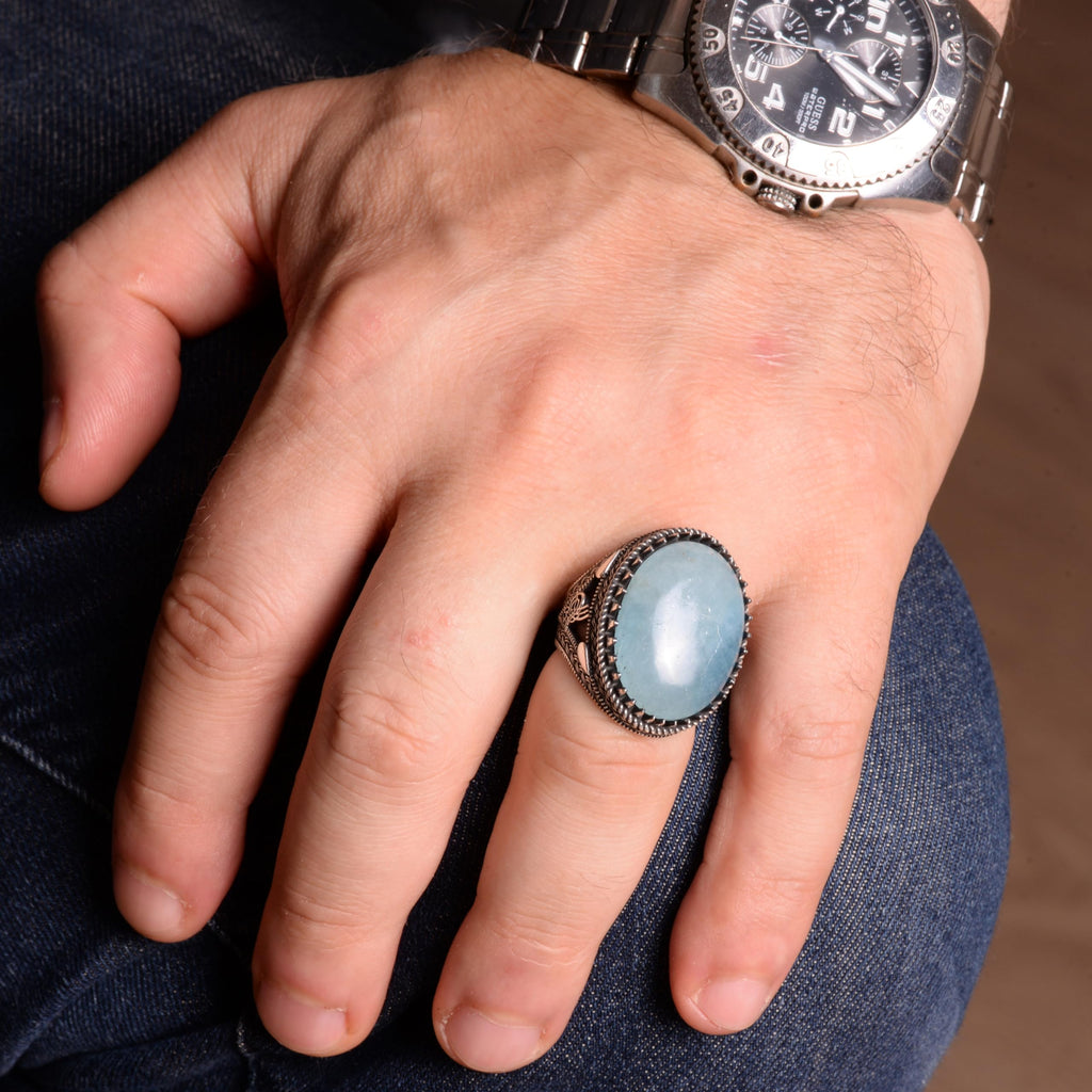 Natural Stone Ottoman Monogram Ring - 925 Sterling Silver — 3