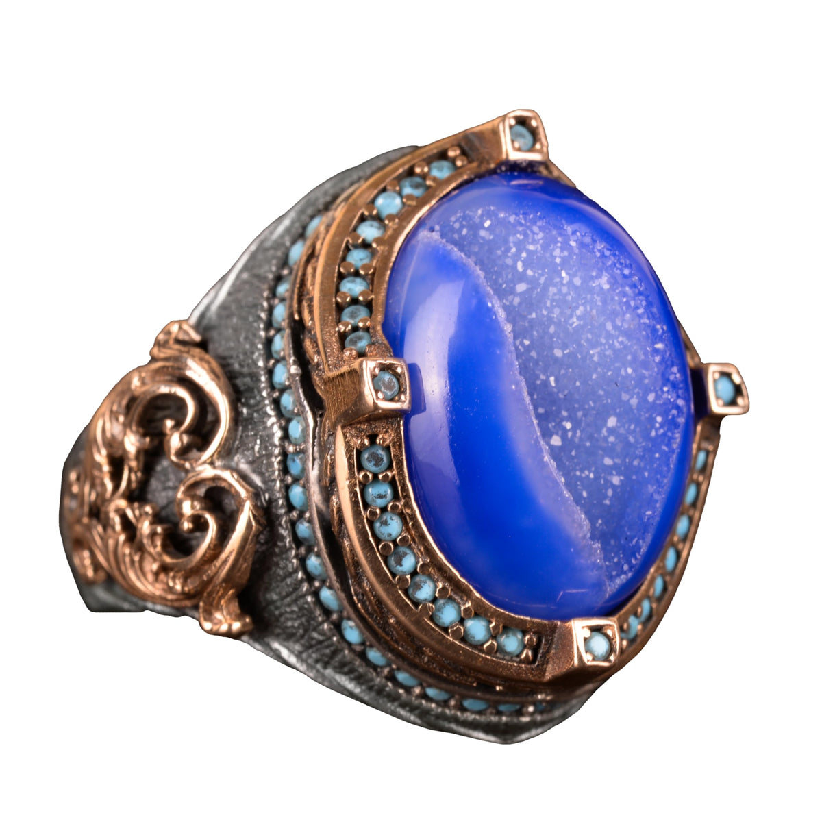 Natural Drusy Crystal Quartz Stone Ring - 925 Sterling Silver