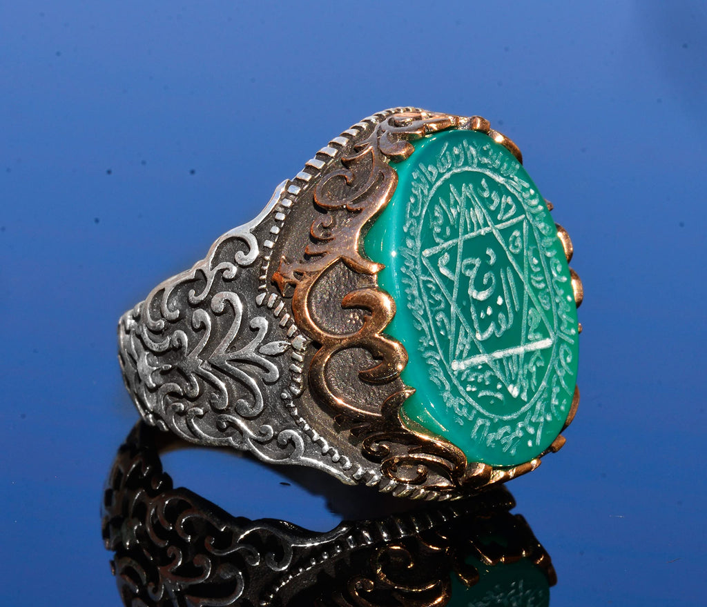 Silver Men's Ring, Natural Black Onyx Stone, King Solomon's Seal Ring, Handmade Jewelry (Jade) — 4