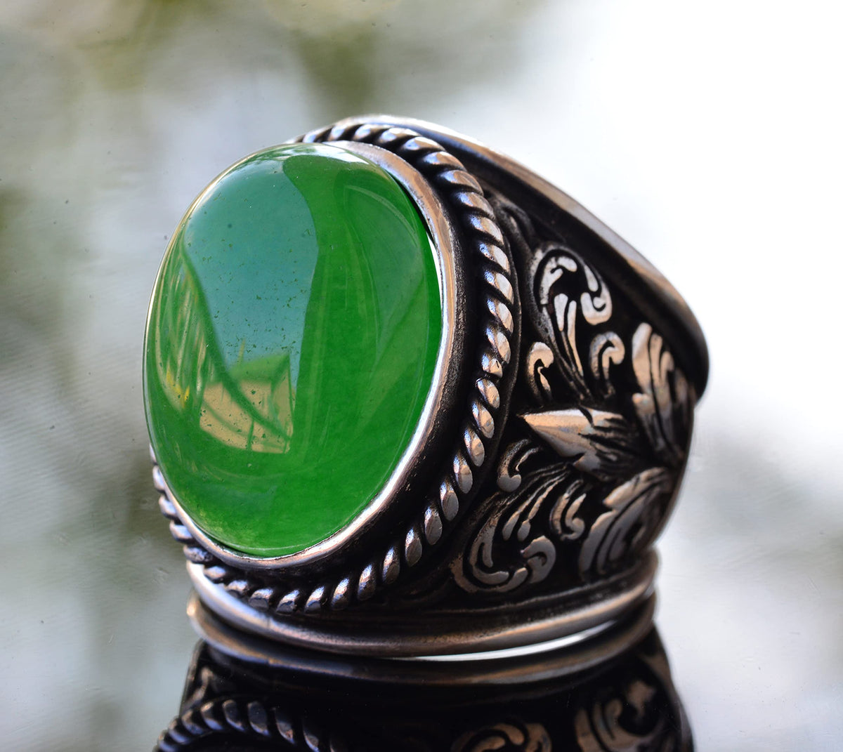 For Natural Stone Collection: 925 Sterling Silver Ring - Jade Stone — 3