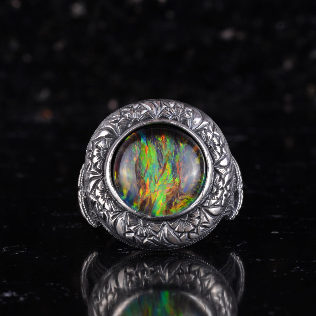 KAMBO Certified Design Opal Men's Ring – Multicolored Fire Opal 925 Sterling Silver Statement Ring – Handmade Bold Design — 4