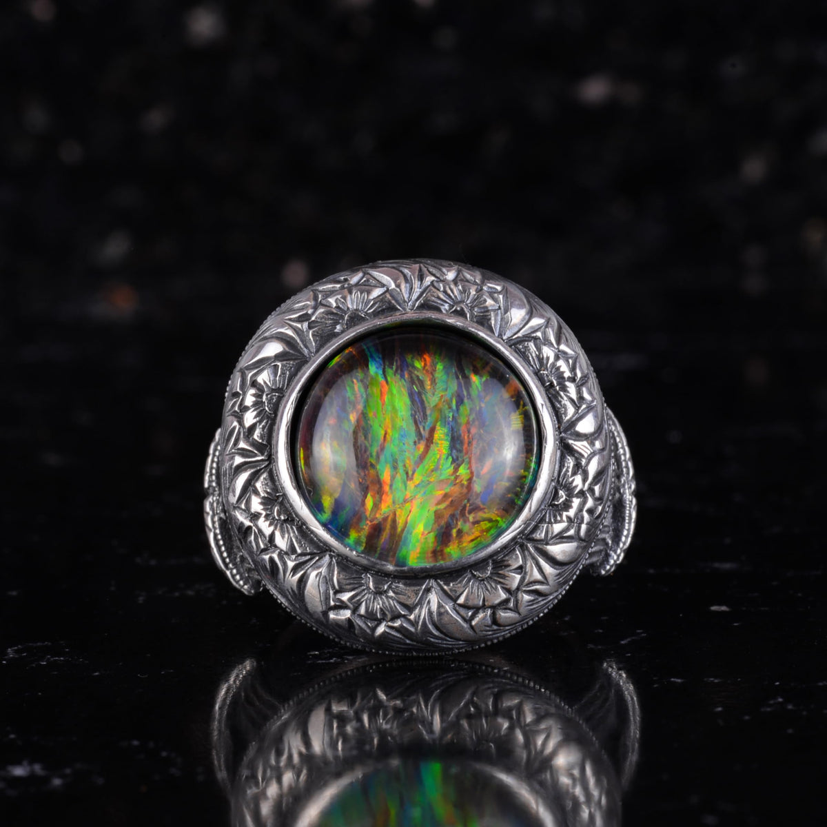 KAMBO Certified Design Opal Men's Ring – Multicolored Fire Opal 925 Sterling Silver Statement Ring – Handmade Bold Design — 4