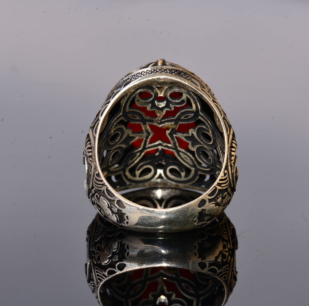 Natural Agate Stone Islamic Ring - 925 Sterling Silver Men's Jewelry — 8