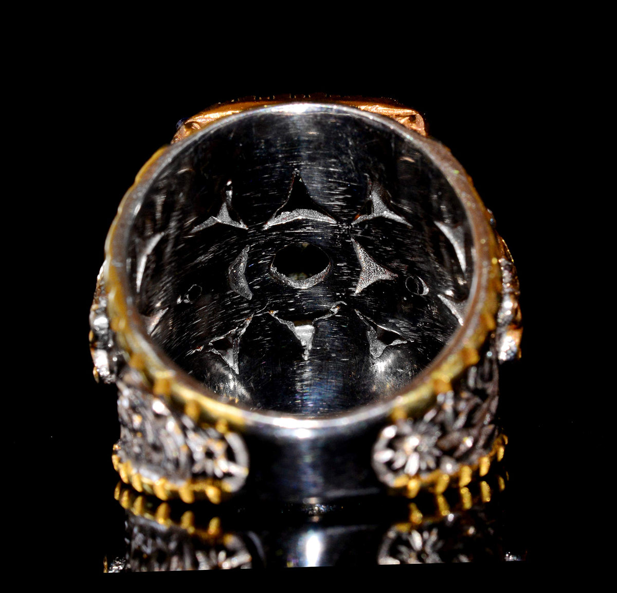 Men's 925 Sterling Silver King Ring – Gold Plated Sultan Ring, Synthetic Rectangular Citrine Stone — 8
