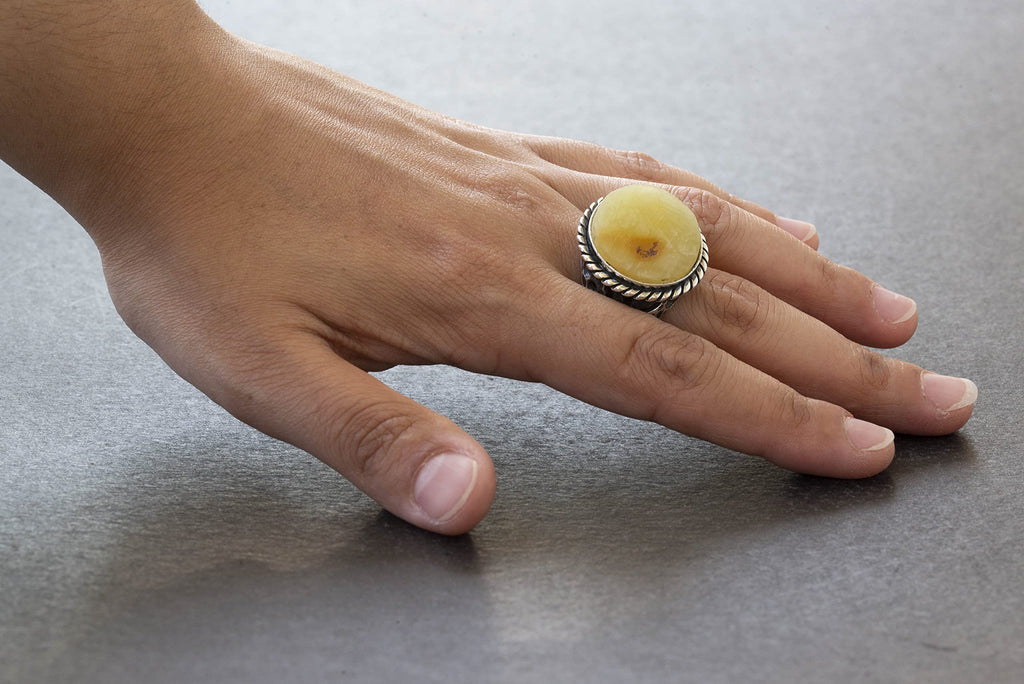 Natural Baltic Amber Stone Ring - 925 Sterling Silver Men's Ring — 6