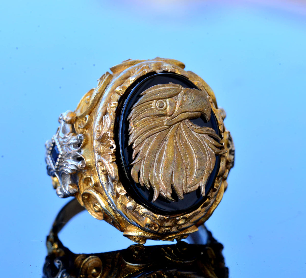 Handmade Onyx Ring - 925 Sterling Silver Men's Ring (Eagle) — 3
