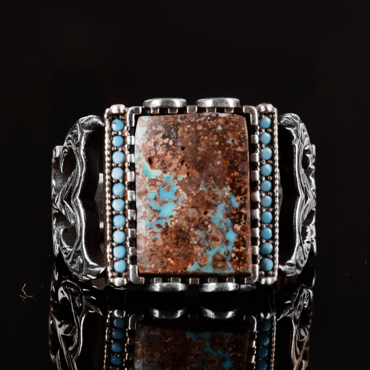 Rectangular Silver Ring, 925 Sterling Natural Arizona Turquoise Stone Ring (Model-3) — 2