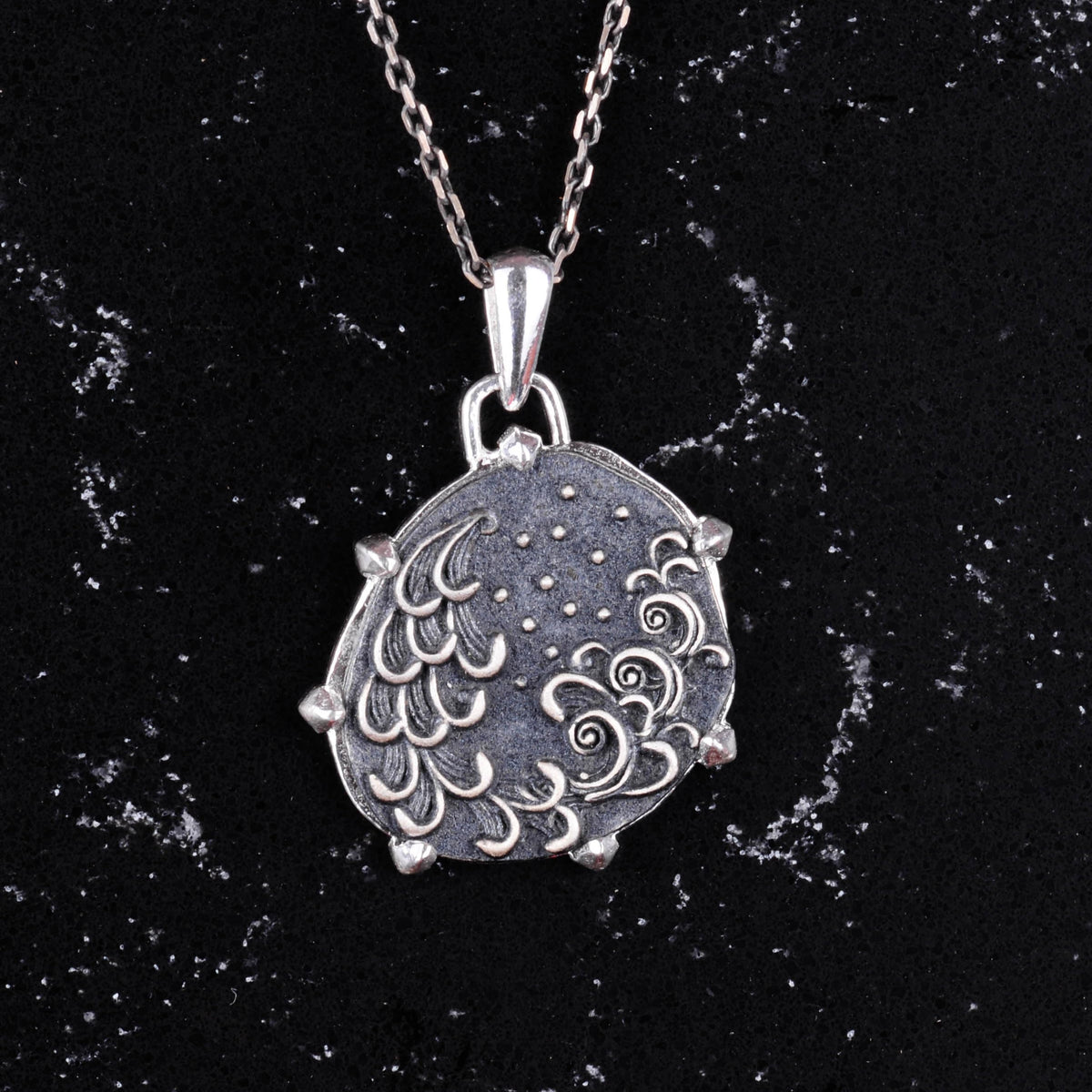 925 Sterling Silver Design Pendant - Zodiac Sign Necklace - Handmade Necklace (Waves) — 3