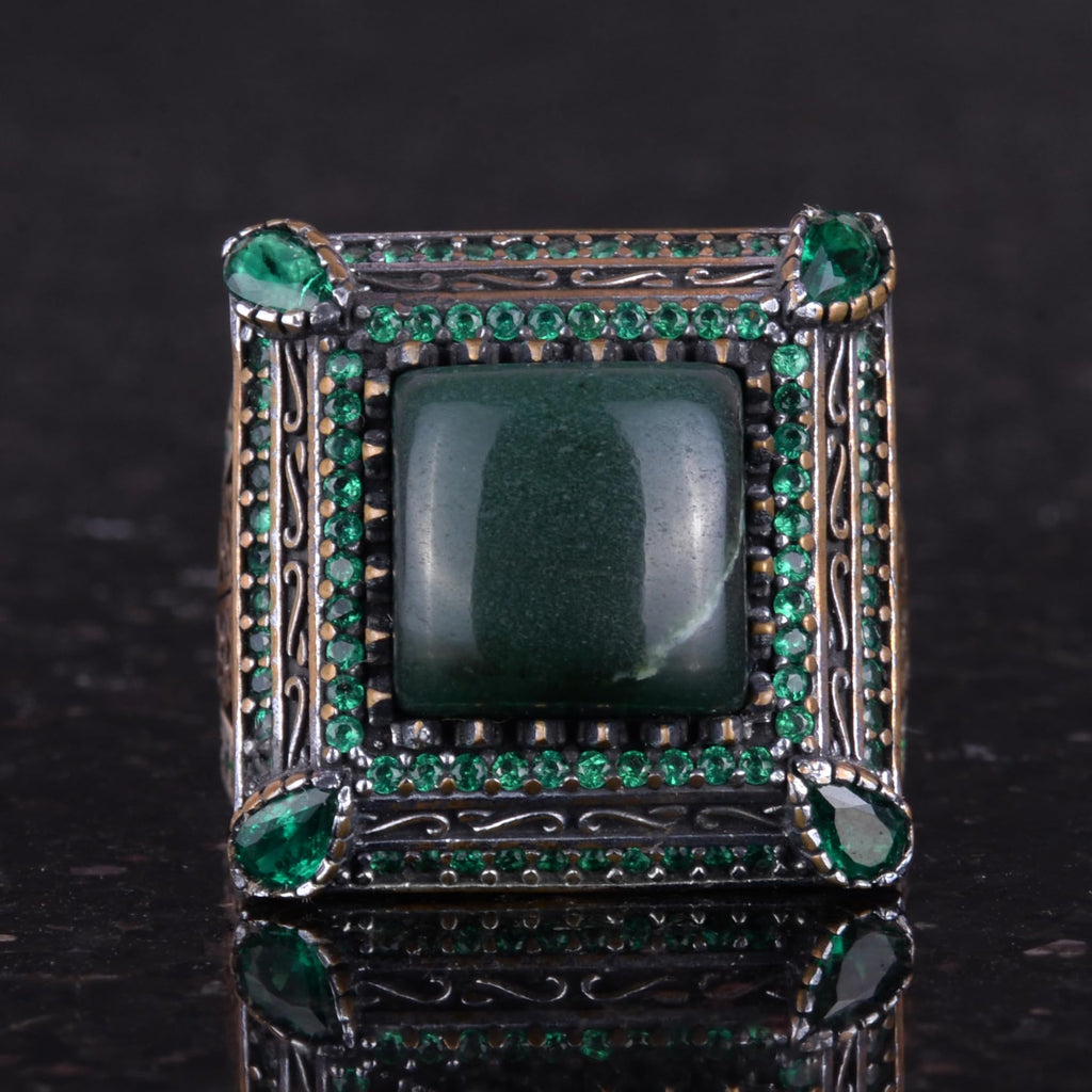 925 Sterling Silver Men's Ring - Luxury Design with Natural Malachite Stone — 4