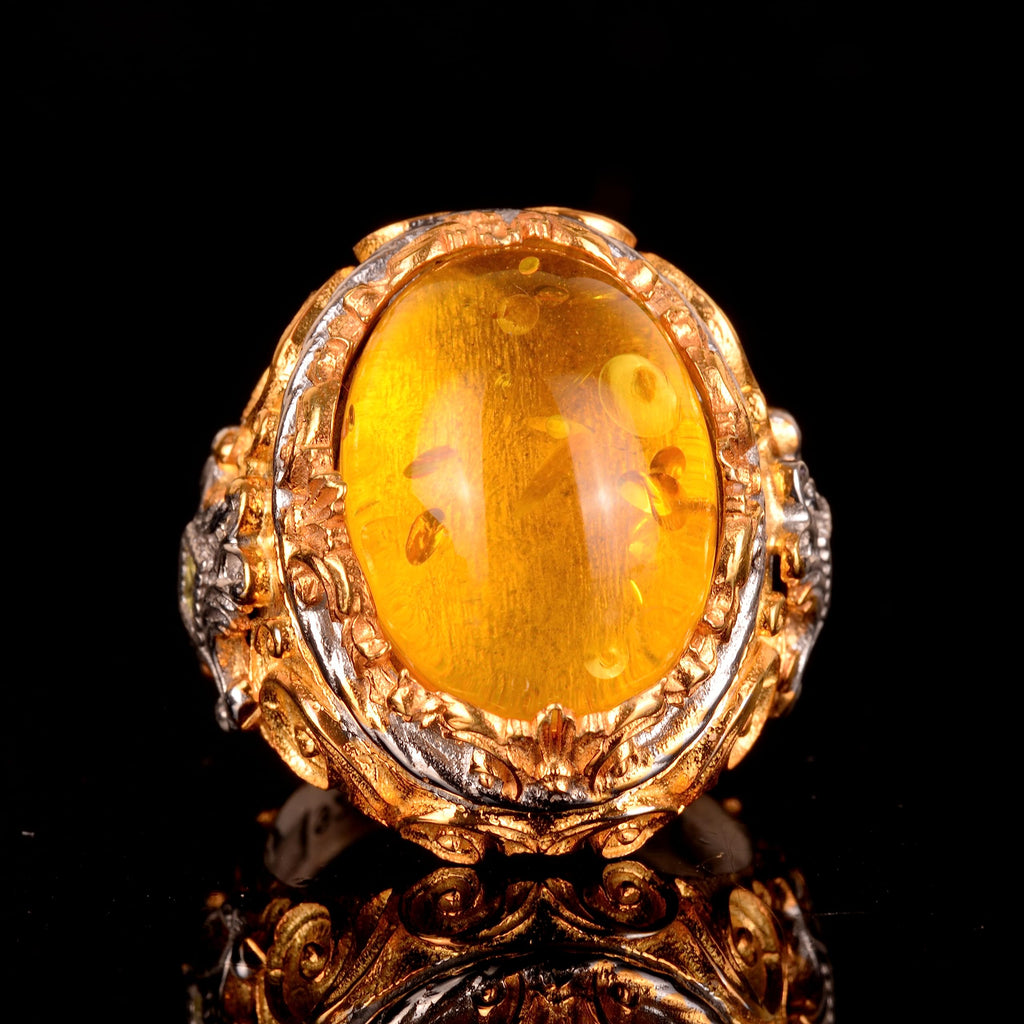 925 Sterling Silver Ring with Created Amber Stone — 2