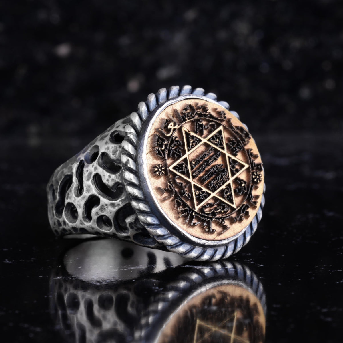 KAMBO Bronze Seal Round Men's Ring 925 Sterling Silver – Vintage Statement Ring (Star of David) — 5