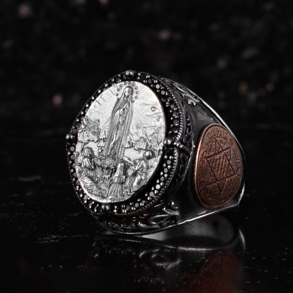 KAMBO Large Men's 925 Sterling Silver Ring – Bronze Star of David Detail – Symbolic Statement Ring (Jesus) — 5