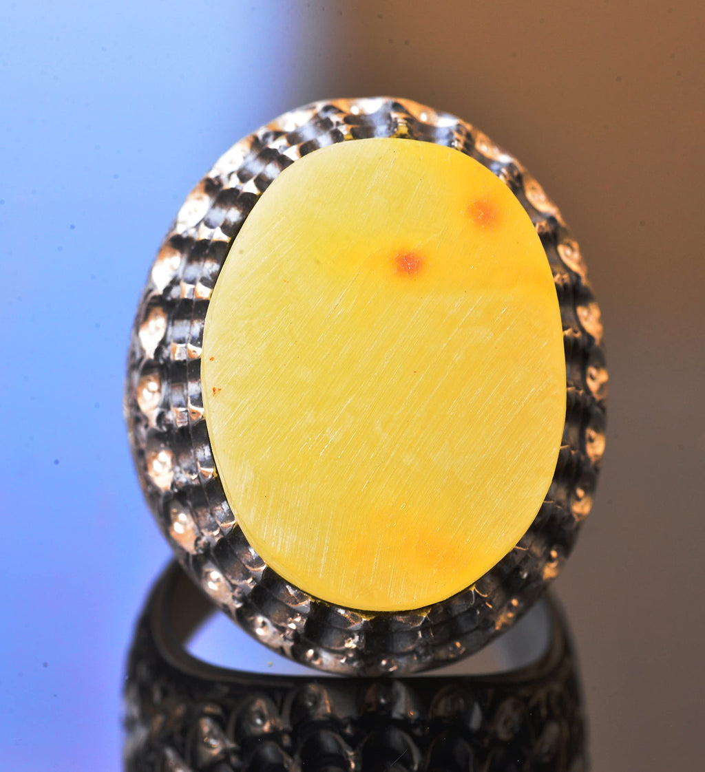 KAMBO Handmade Natural Amber Men's Ring in 925 Sterling Silver | Bold Gemstone Statement Jewelry | Vintage Inspired Desi