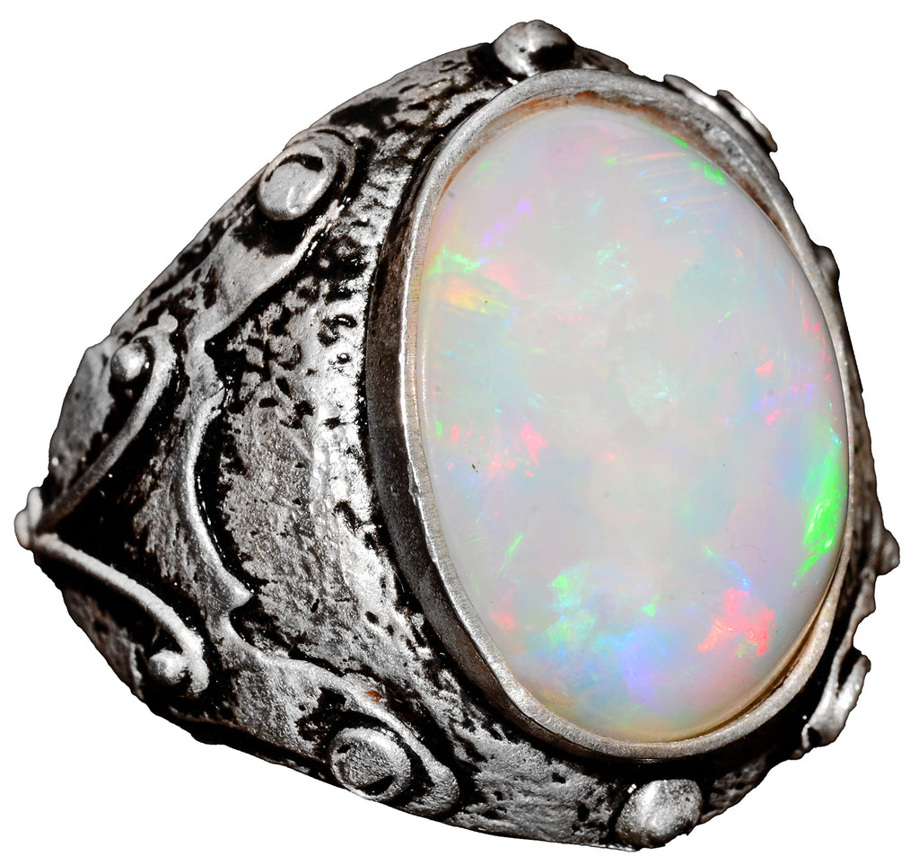 Real Australian Opal Stone Ring, 11.15 Carats, Byzantine Ring, 925 Sterling Silver