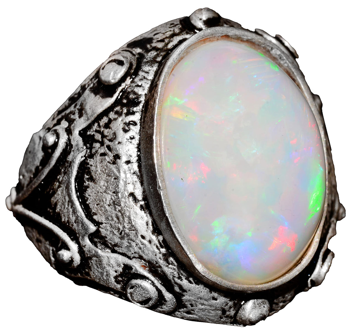 Real Australian Opal Stone Ring, 11.15 Carats, Byzantine Ring, 925 Sterling Silver